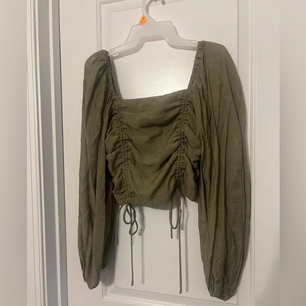Hyfve Olive Green Balloon Sleeve Top | m - Picture 2 of 7